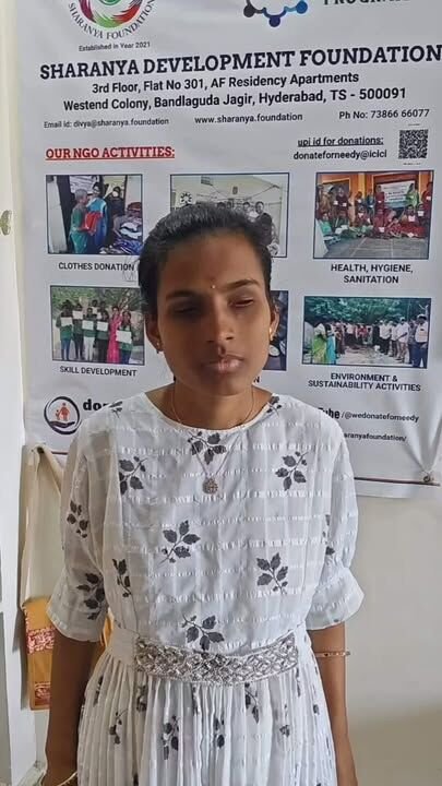 Education Support for a Visually Challenged Student ❤️

Nagamani is a visually challenged young girl who is struggling to continue her education due to financial difficulties. Despite these challenges, she is determined to pursue her studies and build a better future.

We are grateful to have supported her with education and transportation expenses, helping her continue her journey towards her dreams. 📚❤️

A heartfelt thank you to Sushma Reddy for your kind support and generosity. Your contribution is helping Nagamani move forward with greater confidence and hope.

Together, small acts of kindness can make a meaningful difference. 🙏❤️

#EducationSupport #SupportEducation #GirlChildEducation #VisuallyChallenged #WomenEmpowerment #CommunitySupport #SharanyaDevelopmentFoundation

#charity #donation #support 

𝗦𝗵𝗮𝗿𝗮𝗻𝘆𝗮 𝗗𝗲𝘃𝗲𝗹𝗼𝗽𝗺𝗲𝗻𝘁 𝗙𝗼𝘂𝗻𝗱𝗮𝘁𝗶𝗼𝗻
https://social.donateforneedy.org/donate